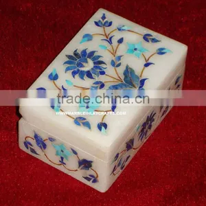 Lapiz Lazuli Marble Inlay Box, Decorative Marble Inlay Jewellery Box, Decorative Marble Inlay Box, Marble Stone Inlay Gift Box thumbnail-1