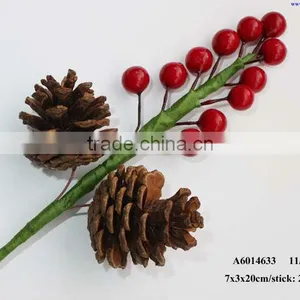 Artificial Red Berries With Pinecone thumbnail-1