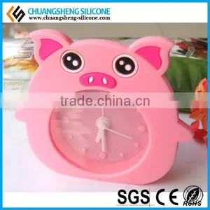 Cute Pig Watch Shape Silicone Table Alarm Clock in the Bedroom for Children thumbnail-1