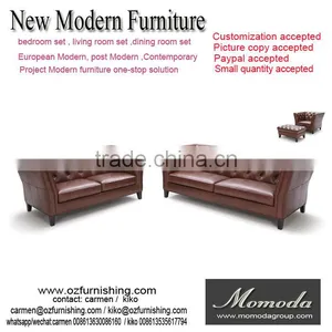 Luxury Neo Classic Burgundy Genuine Cow Leather Antique American Style Salon Sectional Chesterfield Sofa Set Retro Furniture thumbnail-1