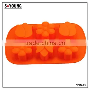 11036 Six Cavities Three Different Flower Shaped Promotional Gift Silicone Cake Mold thumbnail-1