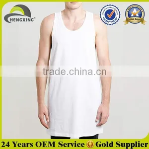 Custom 100% Cotton White Color Men Long Tank Top thumbnail-1