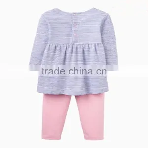 Wholesale Children's Boutique Clothing Unique Birthday Long Sleeve Kids Wear Stripe Children Girl Baby Clothes 1 Set thumbnail-2