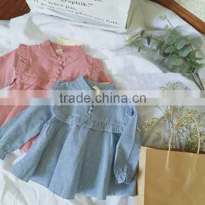 1-4 Years 2017 Wholesale Autumn Cotton Full Sleeves Patchwork Stripe Kids Girls Blouses Red Blue thumbnail-1