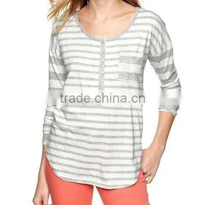 WOMEN'S STRIPED LONG SLEEVE T SHIRT WITH DESIGN thumbnail-1