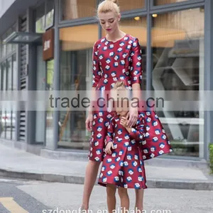 Match Mom And Daughter Custom Made Adult And Child Long Sleeve Printed Fall Dress thumbnail-2