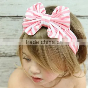 Latest Fancy Elastic Soft Stripe Cotton Bow Tie Custom Children Headband Rabbit Ears Bowknot Hair Tie Headband thumbnail-3