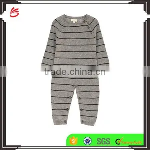 Black and Grey Stripes Mixed Knit Wool and Cashmere Baby Winter Romper thumbnail-1