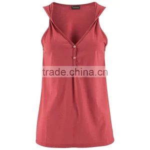 Europe and the United States Foreign Trade New Lady T-shirt V-neck Button Aglet Kink Vest thumbnail-3