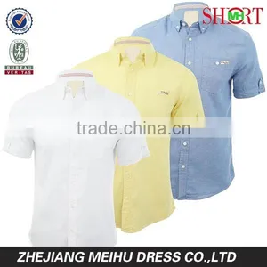 2016 Linen Chambray Mens Button Down Short Sleeve Casual Shirt for Summer thumbnail-1