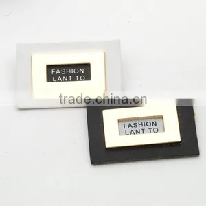 Black/white PU Leather Sew on Patches With Gold Metal Plates Fashion Clothing Label for Jeans/jacket PLB-007 thumbnail-3