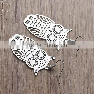 New Fashion Copper Filigree Stamping Earrings Ear Wire Hooks Halloween Owl Silver Tone Hollow 61mm x 26mm thumbnail-3