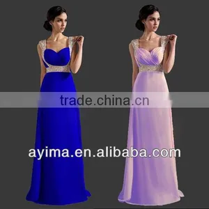 Hot Selling Ladies Long Elegant Dress Blue Chiffon Rhinestone Prom Dresses 2014 thumbnail-2