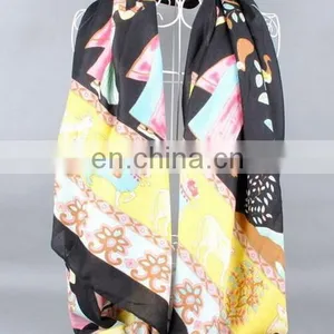 Ethnic Style Textile Fabric Tassels Scarves Black Printed Oversize Women Fashion Scarves Cape thumbnail-4