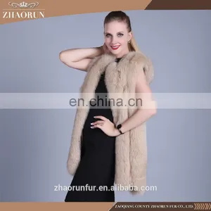 Brown Color Ture Fox Fur Jacket Dyed Fox Fur Vest and Fur Gilet for Lady thumbnail-5