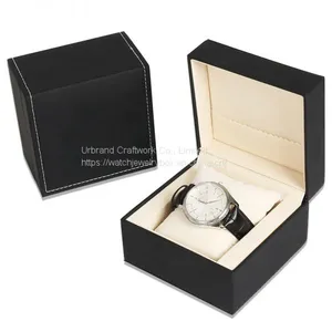Wholesale Elegant Rectangle Small Black Leather Custom Luxury Watch Packaging Box Gift Box With Custom Logo on Sale thumbnail-1