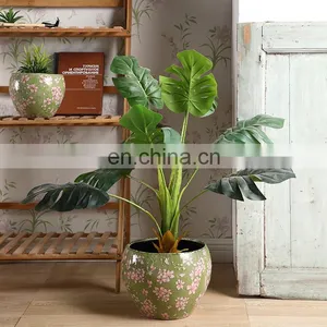 Factory Direct Sale Custom Cheap Price Indoor Planters Flower Pattern Green Ceramic Large Flower Pots for Garden thumbnail-1