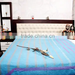 Stylish Home Decor Vintage Quilt Designer Kantha Gudari Flower Prints Bedspread Handmade Cotton Bed Cover thumbnail-1