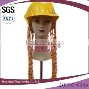 Fashion Funny Yellow Hats With Long Hair Wig Attached thumbnail-1