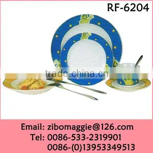 Round Shape Wholesale Porcelain Dinner Set Dinnerware With Cartoon Print for Children Made In China thumbnail-1