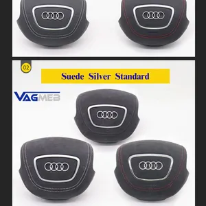 For Audi A6 C8 Alcantara Leather Steering Wheel Airbag Cover Trim Cover White/Black/Red Stitching thumbnail-1
