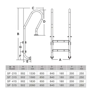 KASDALY 304 2 Steps Stainless Steel Swimming Pool Ladder SF215 thumbnail-2