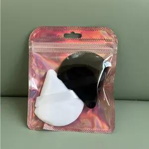 New Arrival Cosmetic Makeup Cotton Microfiber Plush Puff Wholesale Soft Absorbed Triangle Powder Puff in Zipper Bag Customized thumbnail-2
