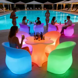Rental Set Modern Plastic Bar Furniture Chairs Tables Restaurant/Living Room Light Disco Nightclub Outdoor Dining Includes LED Furniture thumbnail-4