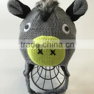 High Quality Wholesale Knitted Cute Donkey Children's Animal Winter Hat thumbnail-2
