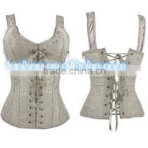 Wholesale Junhou Brand Sexy Corset Top Zipper Brocade Waist Training Cincher Straps Lace up Body Shaper thumbnail-1