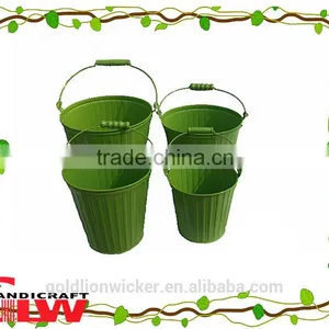 New Products, Set of 4 Iron Bucket With Handle ,storage Buckets,color: Green,types of Buckets thumbnail-1