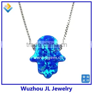 Beautiful Synthetic 925 Silver Sterling Blue Hand Opal Pendant Necklace thumbnail-1