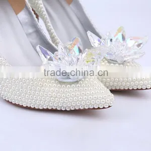 White Pearl Hand Made Wedding High Heel Shoes Most Luxurious Cinderella Dress Shoes High Heels thumbnail-3