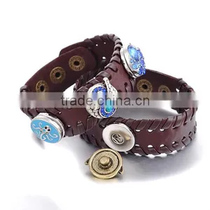 2015 Hand Knitting Interchangeable 18mm Ginger Snap Button Bracelet Pulseras Leather Snap Bracelets thumbnail-1