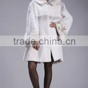 Spray Painting Rex Rabbit Fur Coat With Mink Trim for Hood thumbnail-1