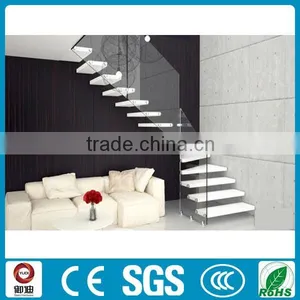 Hot Sale Tempered Glass Balustrade Floating Wood Staircase Design thumbnail-5