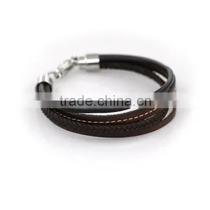 Dongguan Jewelry Factory Lobster Clasp Stainless Steel Bulk Leather Bracelet thumbnail-4