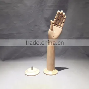 25cm Height Female Left Wooden Hand Beech Wood With Round Wooden Base an Articulated Hand thumbnail-2