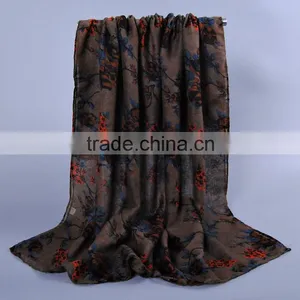 Women Popular Scarf Flower Leaf Pattern Voile Scarves 180*90 Pashmina thumbnail-2