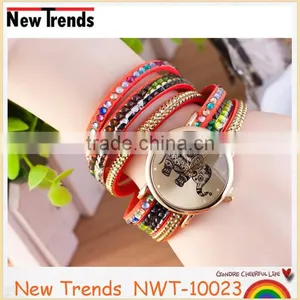 2016 Classical Colorful Leather Rhinestone Watch With Elephant thumbnail-5