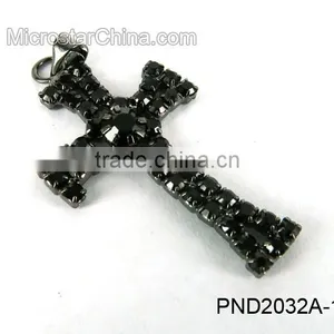 Fashion Black Color Copper Clear Rhinestone Cross Pendant Necklace Estate Jewel thumbnail-1