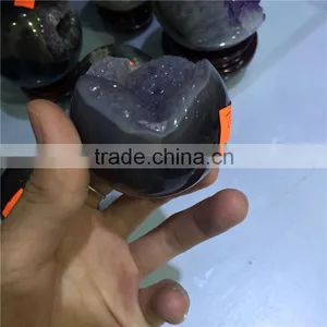 Natural Agate Geode Amethyst Geode Sphere Smile Crystal Ball thumbnail-3