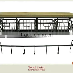 Black Metal & Wood Shelf With Baskets & 7-Hooks thumbnail-1