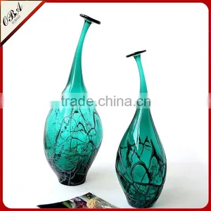 European Style Creative Forest Green Handmade Art Glass Vase ,Unique Design Tall Glass Vase for Wedding Decoration thumbnail-1