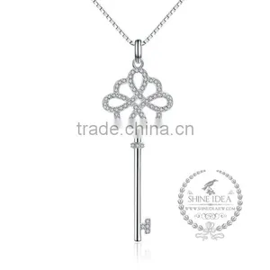 925 Sterling Silver Rhinestone Hollow Flower Key Pendant Charm Idea Jewelry Fashion Women Necklace Jewelry Supplies 6360472 thumbnail-1