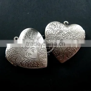 39mm Big Flower Heart Shape Vintage Style Antiqued Silver Flower Photo Locket DIY Pendant Charm Jewelry Supplies 1133004 thumbnail-2