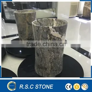 Modern Design Dark Brown Marble Round Pedestal Wash Basin thumbnail-1