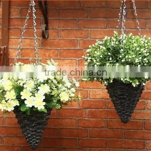 Handmade Antique Wicker Decorative Indoor Flower Hanging Basket With Metal Chains thumbnail-1