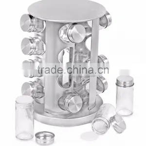 12 Jars Glass Condiment Kitchen Set Stainless Steel Revolving Spice Rack Set thumbnail-4