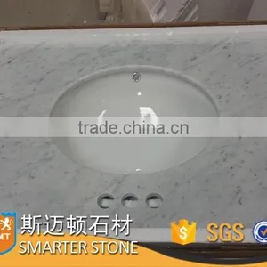 Modern Carrara White Bathroom Vanity With Oval Sink thumbnail-1